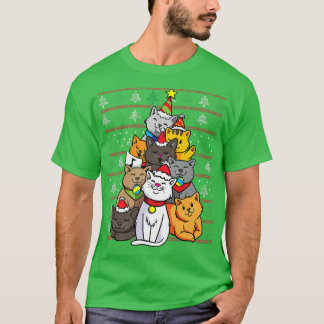 T-shirt Noël Chat Arbre Chats Fêtes Fête Chat Amusant Pré