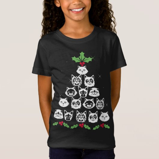 T-Shirt Noël Chat Arbre Drôle Noël Noël Kitty Nouveauté (Devant)