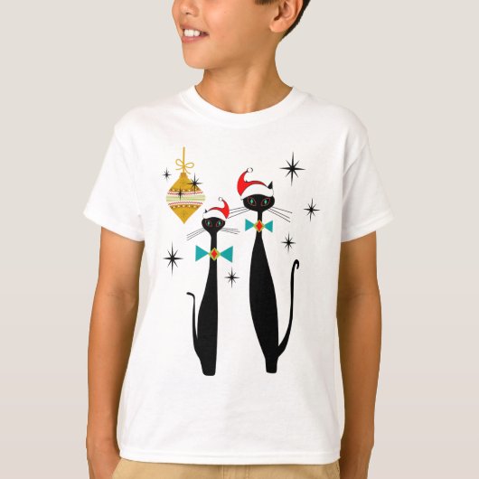 T-shirt Noël Chat Cool Rétro Milieu Siècle Moderne  (Devant)
