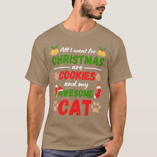 T-shirt Noël Chat et Noël Cookies amis (Devant)