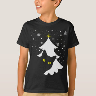T-shirt Noël Chat noir Noël Arbre neige et étoiles