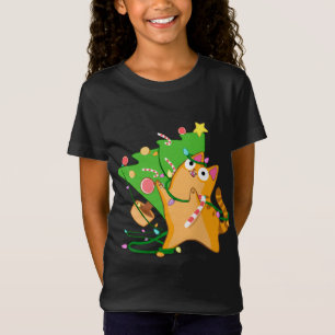 T-Shirt Noël Chat Orange Tabby avec Zoomies Xmas arbre