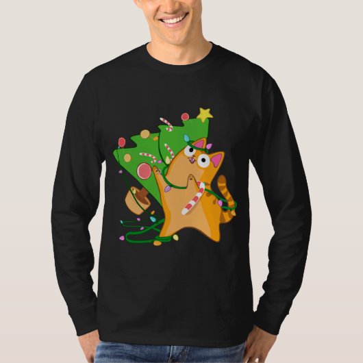 T-shirt Noël Chat Orange Tabby avec Zoomies Xmas arbre (Devant)