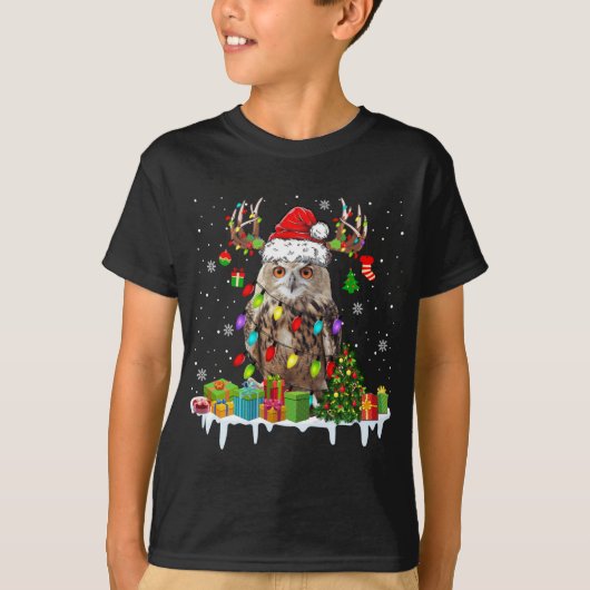 T-shirt Noël Chouette mignonne Lumières de Noël Reindeer P (Devant)