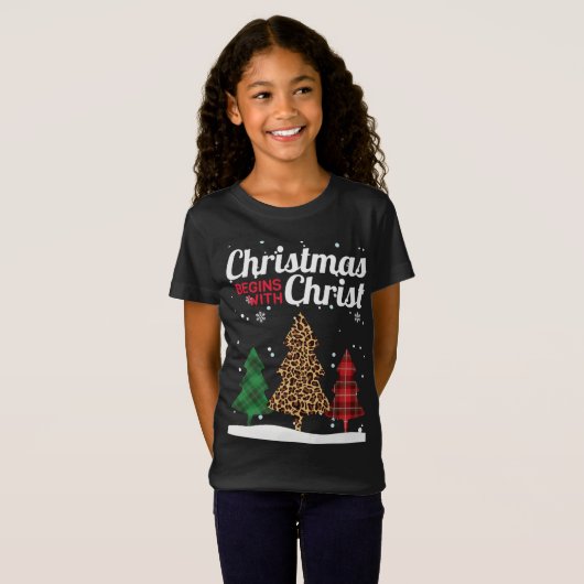 T-Shirt Noël Commence Avec Christ Buffalo Plaid Jaguar (Devant entier)