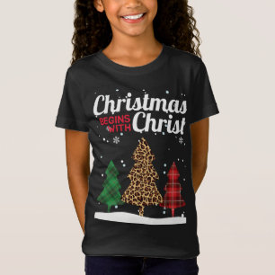 T-Shirt Noël Commence Avec Christ Buffalo Plaid Jaguar
