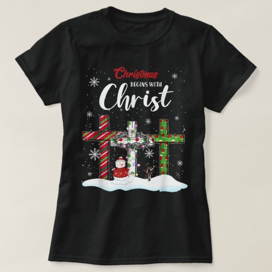 T-shirt Noël Commence Avec Christ Snowman Christian Cro (Design devant)