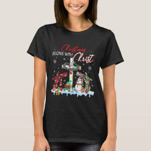 T-shirt Noël Commence Avec Christ Snowman Christian Rel