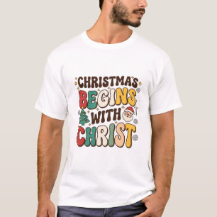 T-shirt Noël commence avec le sapin de Noël design Christ