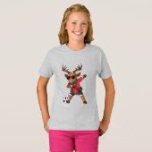 T-shirt Noël Dabbing Deer Soccer Ball & Nom de l'enfant (Devant entier)