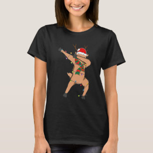 T-shirt Noël Dabbing Reindeer Lights Santa Hat Pour Ki