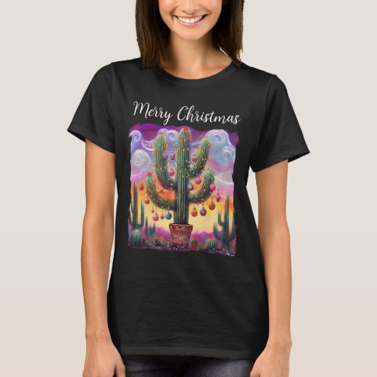 T-shirt Noël dans le désert Sud-Ouest Saguaro Cactus (Devant)