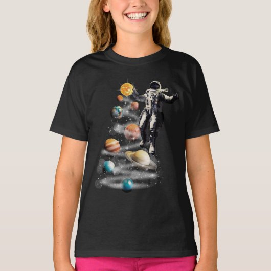 T-shirt Noël dans le système solaire spatial L'astronaute  (Devant)