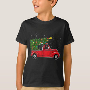 T-shirt Noël de chien de Terre-Neuve sur la voiture rouge