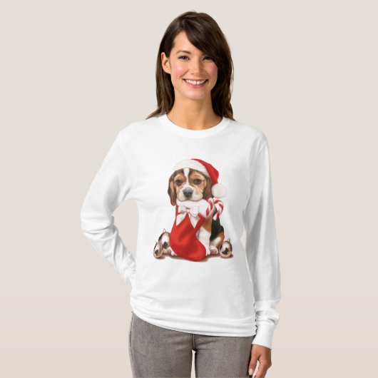 T-shirt Noël de chiot de beagle (Devant entier)