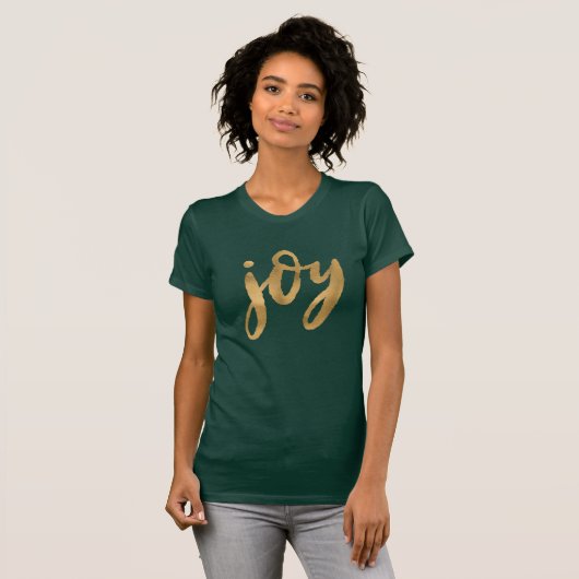 T-shirt Noël de coutume de vert d'or de manuscrit de joie (Devant entier)