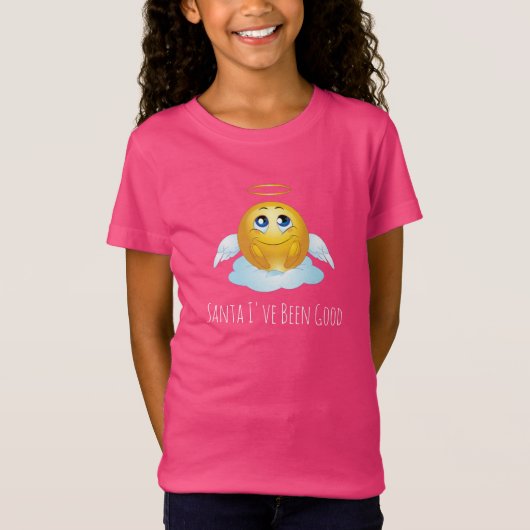 T-Shirt Noël de la fille Père Noël J'ai été bon Emoji Top (Devant)