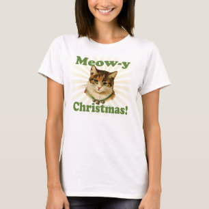 T-shirt Noël de meow-y, animal mignon de chat de vacances
