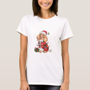 T-shirt Noël de Noël de l'éclairage Père Noël Poodle Dog