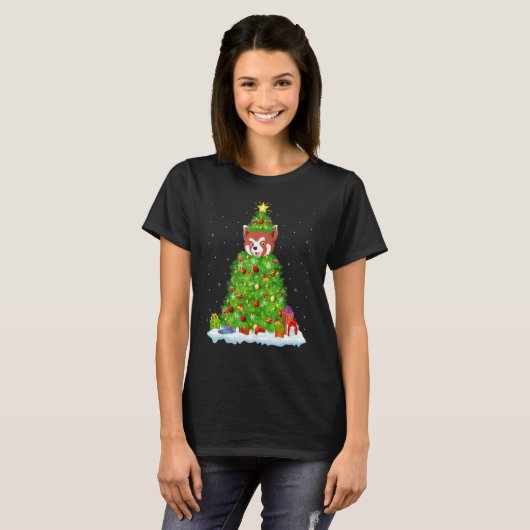 T-shirt Noël de Noël de Noël Lumières Père Noël Panda Roug (Devant entier)