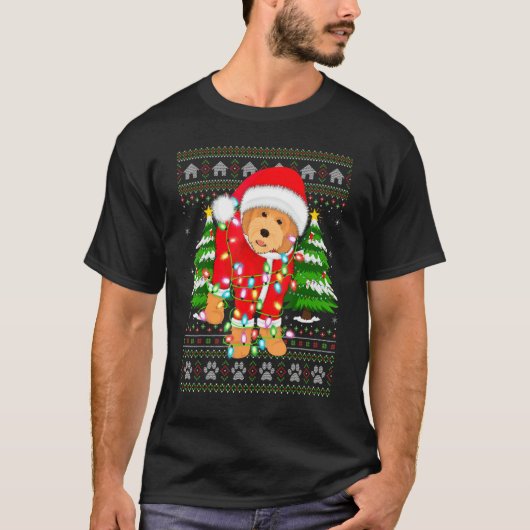 T-shirt Noël de Noël Éclairage de Père Noël laide Goldendo (Devant)