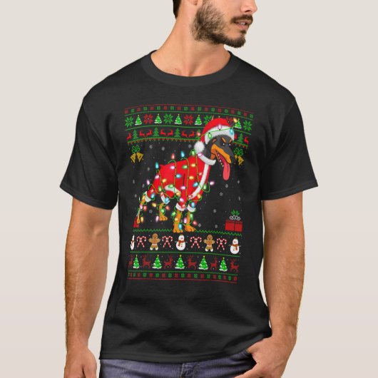 T-shirt Noël de Noël moche éclaire Père Noël Doberman Chie (Devant)