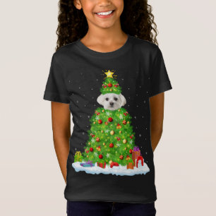 T-Shirt Noël Décorations Lumières Père Noël Chien Maltais 