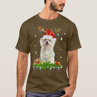 T-shirt Noël des Chiens Maltais Lumières Père Noël Reindee