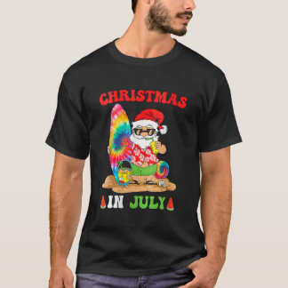 T-shirt Noël des femmes en juillet Père Noël Tie Dye Surf 