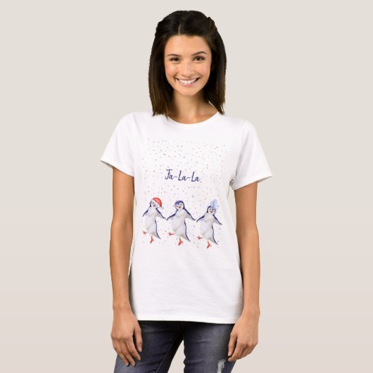 T-shirt Noël des mignons pingouins dansants (Devant entier)