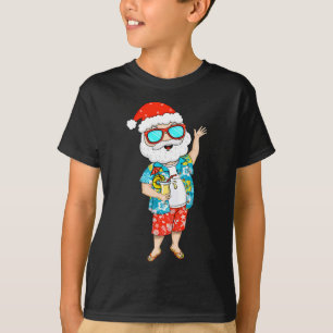 T-shirt Noël d'été en juillet Santa tropical tenant du jus