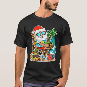 T-shirt Noël d'été en juillet Tropical Père Noël Surfing H