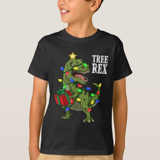 T-shirt Noël Dinosaure Arbre Rex Garçons Filles Enfants Xm (Devant)