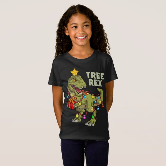 T-Shirt Noël Dinosaure Lumière Arbre Rex (Devant entier)