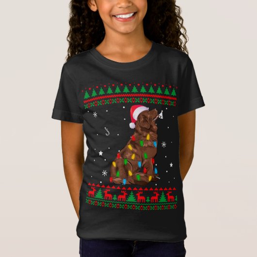 T-Shirt Noël Doux moche Feux de Noël Terre-Neuve Do (Devant)