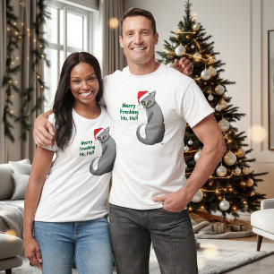 T-shirt Noël Drôle Chat Gris Grincheux Humour Fêtes