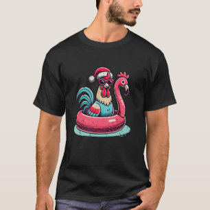 T-shirt Noël drôle en juillet Rooster Père Noël Flamant ro