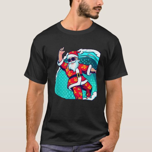 T-shirt Noël drôle en juillet Surfing Père Noël Summer Par (Devant)