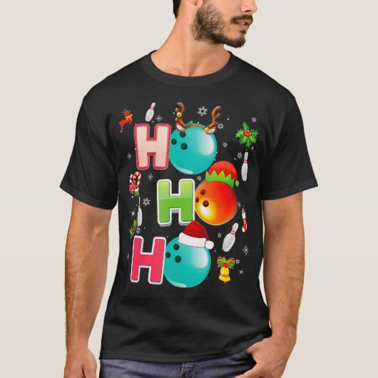 T-shirt Noël Drôle Ho Ho Ho Bowling Pajama Père Noël Love (Devant)