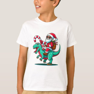 T-shirt Noël drôle père Noël équitation dinosaure