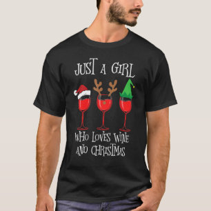 T-shirt Noël Drôle Pour Fille Juste Une Fille Aimer Vin Et