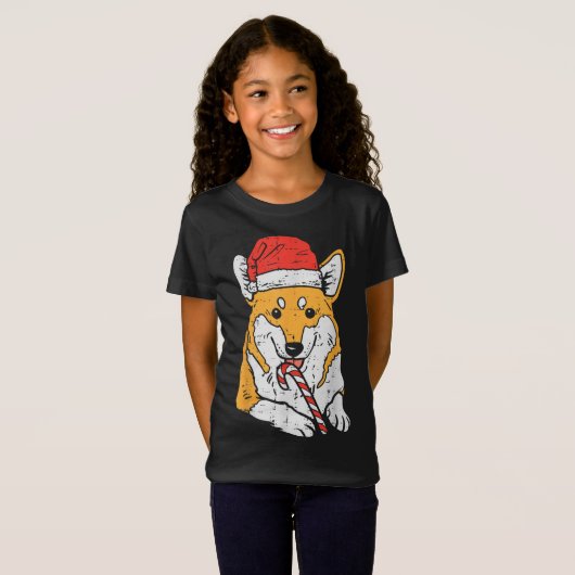 T-Shirt Noël du chien de Santa Hat Corgi (Devant entier)