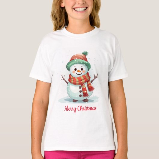 T-shirt Noël du mignon bonhomme de neige (Devant)