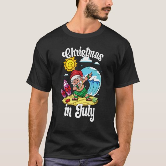 T-shirt Noël du Père Noël Dabbing en Juillet Plage de Noël (Devant)