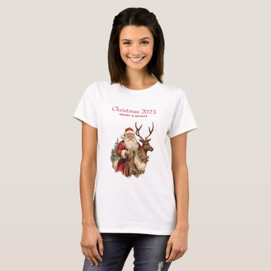 T-shirt Noël du Père Noël rétro à cheval (Devant entier)