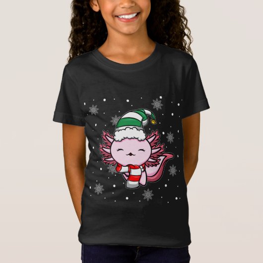 T-Shirt Noël du saint Kawaii Axolotl Elf (Devant)