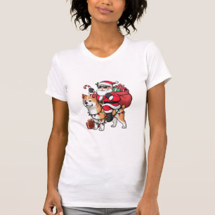 T-shirt Noël Éclairage Père Noël équitation Akita Inu Chie