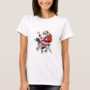 T-shirt Noël Éclairage Père Noël équitation Pointeur Chien