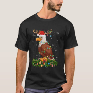 T-shirt Noël Éclairage renne Santa Hat Hawk Oiseau Noël