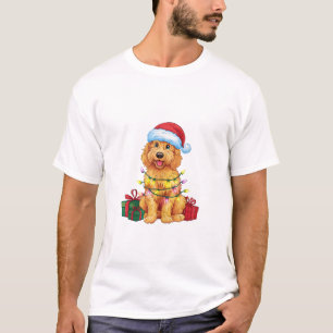 T-shirt Noël Éclairage Santa Chapeau Goldendoodle Chien No